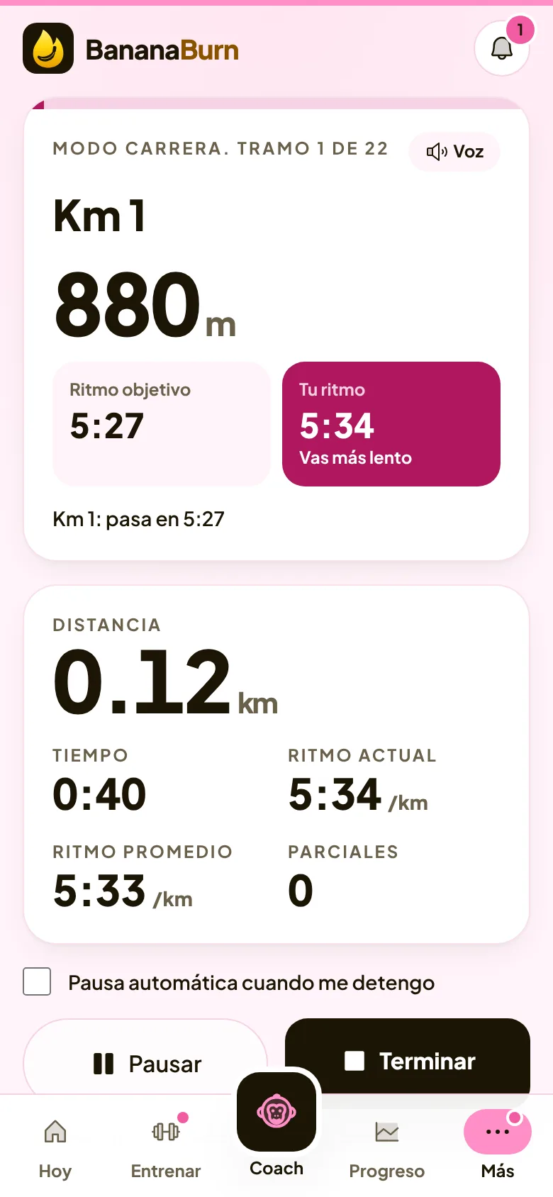 Modo carrera con Coach Platanita: tu ritmo km por km